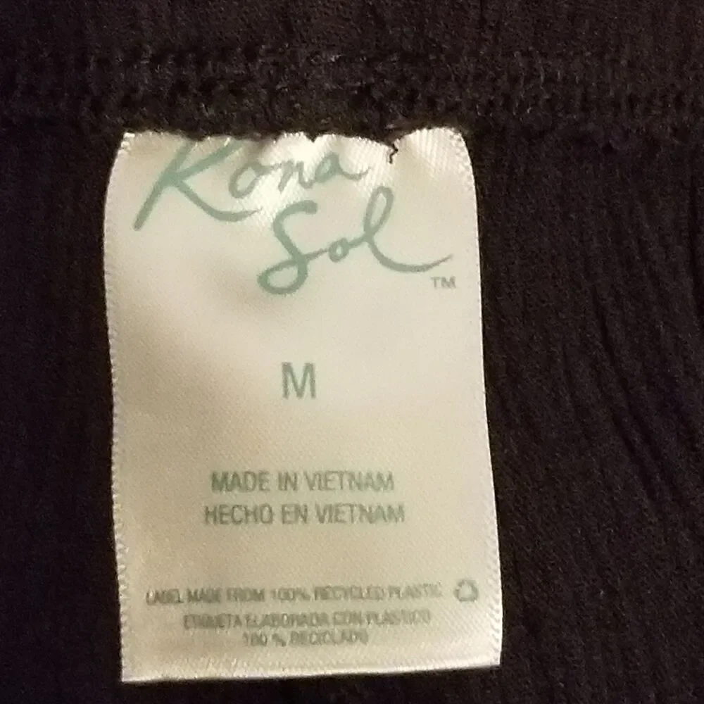 Kona Sol M Pants Black Tie Elastic Waist Tulip Wrap Cuff Crinkle Gauze Beach